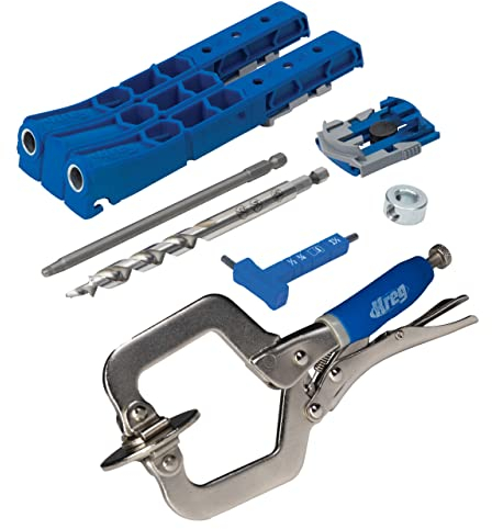 KREG Durable Pocket-Hole Jig 320 with Classic 2 Inch Face Clamp - Includes Wood Clamps for Woodworking & Tight Spaces - For Materials 1/2 Inch to 1 1/2 Inch Thick