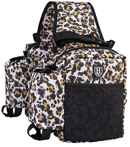 Harrison Howard Equestrian Western-Satteltasche, Nylon, Wasserflasche/Ausrüstungstasche, praktische Satteltasche, klassischer Leopardenmuster
