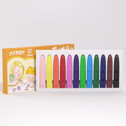 MASSRT Triangle Jumbo Toddler Crayons 12 Count, Non Toxic Unbreakable Crayons, Easy-Grip Washable, Safe Coloring Gifts for Babies and Children