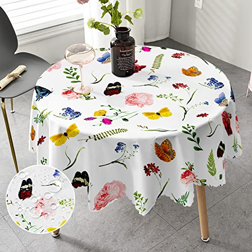 iEvery Tischdecke Frühling Rund 150 Abwaschbar, Tischdecke Floral Gartentisch Gartentischdecke für Draußen Polyester Outdoor Table Cloth Waterproof für Küche Esstisch Garten Party