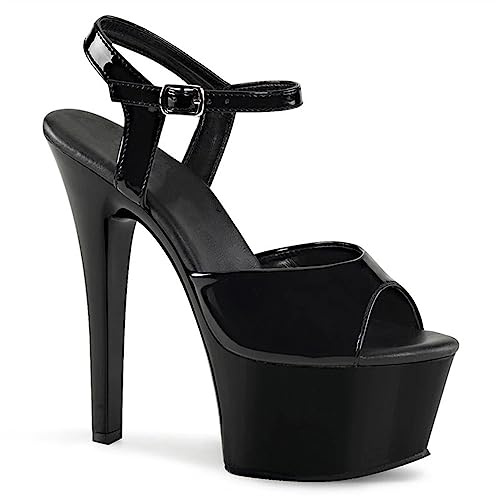 Mujeres 6.7 '' Stiletto Tacones altos Plataforma Peep Toe correas de tobillo Sandalias Sexy Stripper Club Pole Dancing Tacones Banquete de boda Zapatos de noche Tallas grandes,Negro,46