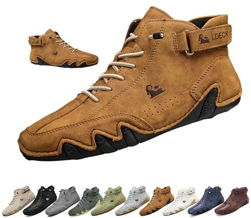 Uomo Stivali Alti in Pelle Scamosciata Fatti a Mano, Beck Scarpe Uomo Impermeabili Antiscivolo Leggere Traspiranti Stivali Uomo for l'escursionismo e la Guida (Color : Marrone, Size : 43 EU)