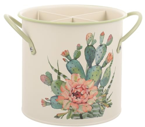 Amosfun Kitchen Utensil Holder, 4 Compartment Utensil Bucket, Kitchen Counter Cutlery Storage Organizer Pot with Drainer Hole, Flatware Storage Holder