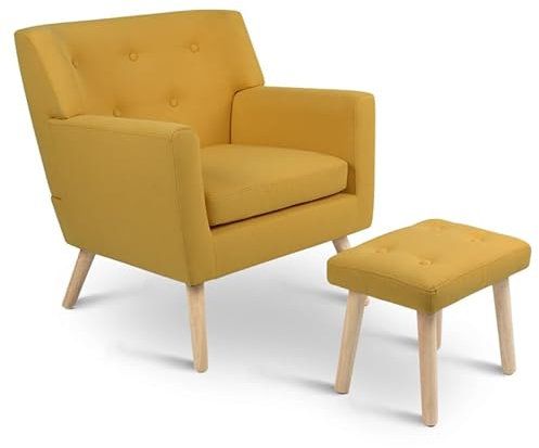 IDMarket - Fauteuil scandinave LIV avec Repose Pieds en Tissu Jaune