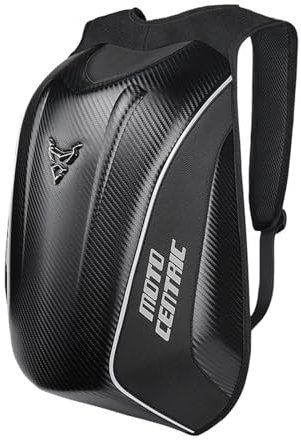 mjmoto 48L Motorrad-Rucksack, Helmtasche, wasserdicht, Kohlefaser, Moto-Rucksack, Hartschale, reflektierend, Motorradkoffer, Schwarz
