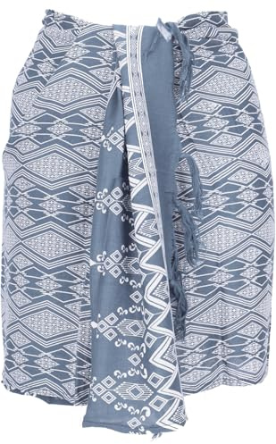 GURU SHOP Sarong estrecho Bali, falda envolvente, vestido pareo, bufanda, hombre/mujer, azul, sintético, talla: talla única, gris, Talla única
