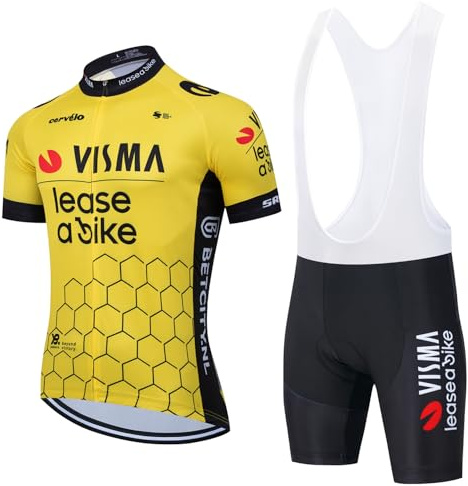 X-CQREG Cycling Jersey Men Set Bib Shorts Set Summer Mountain Bike Bicycle Suit Anti-UV Bicycle Team Racing Uniform Clothes (Yellow, Large)