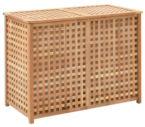 Myheimly Walnussholz Massiv Wäschekorb Staufächer Wäschesammler Wäschebox Wäschetonne Wäschetruhe Wäschesack Bad Schlafzimmer 87,5 x 46 x 67 cm