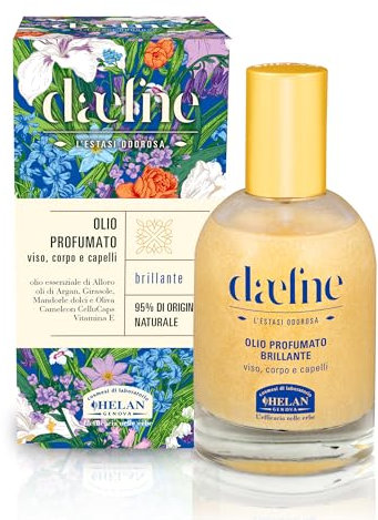 Helan Daefne - Olio Capelli, Corpo e Viso Spray Secco Profumato Illuminante, Olio per Capelli e Pelle con Mandorle Dolci, Argan e Vitamina E 100% di Origine Vegetale, non Unge, 50 ml - Made in Italy