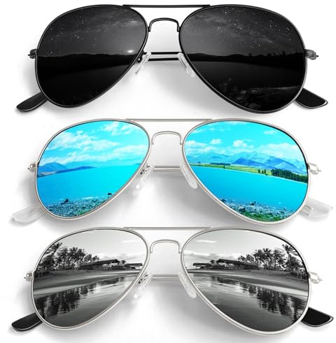 ANZIW Occhiali da sole pilota per uomini e donne, montatura in metallo leggero, occhiali da sole polarizzati con protezione UV400, nero/blu/argento, Small