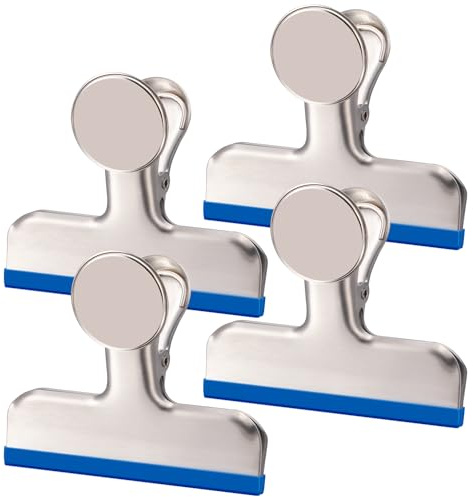 MagnaMagnet Magnetisk metallklämma, stora magnetläppar, magneter med klämmor för kylskåp, starka magneter för magnettavla, skola, kontor och tavla, 4 stycken