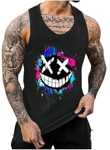 Debardeur Homme Sport Tee Shirt sans Manche Imprimé Débardeur Ete Humour Gym Tshirt Musculation Tank Top Grande Taille Vetement Respirant T-Shirt Drole Décontracté Habit Fin Cut Streetwear S-4XL