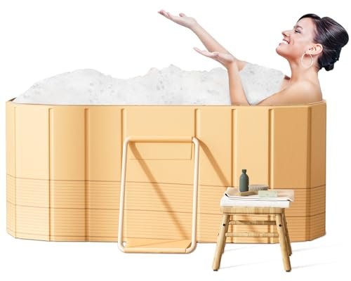 Portable Folding Bathtub, Large Space Adult Bathtub with Extra Thickness for Family Use, PVC Hard Plastic Material, Non-Slip Design, Foldable & Easy Setup for Indoor & Outdoor Relaxation Yellow 120 cm