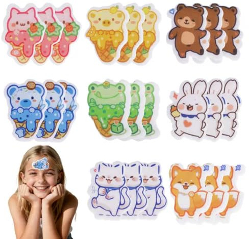 Toppe in gel rinfrescanti morbide per bambini (24 fogli) - sollievo lenitivo per febbre e mal di testa, cerotti per febbre da bambino, toppa rinfrescante simpatica, confezione rinfrescante istantanea