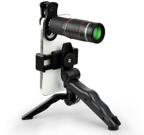 Kit d'Objectif d'Appareil Photo pour Téléphone Portable HD 22X Objectif Accessoire Téléphone Portable Lentille, Trépied Compatible avec iPhone Samsung Smartphones Android Noir 1996 cm ABS