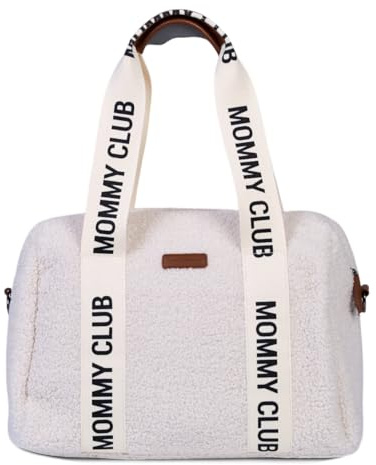 CHILDHOME, Sac A Langer Bebe, Mommy Bag, Matelas a langer bebe Inclus, Nombreux Rangements, Attaches poussette, Bandoulière, Cuir Vegan, 22L, Mommy Club Signature, Teddy White