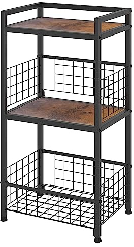 ALBAD Industrial Side Table Small End Table Record Player Stand with Vinyl Storage Stand for Living Room, Bedroom Nightstand, Rustic Brown & Black