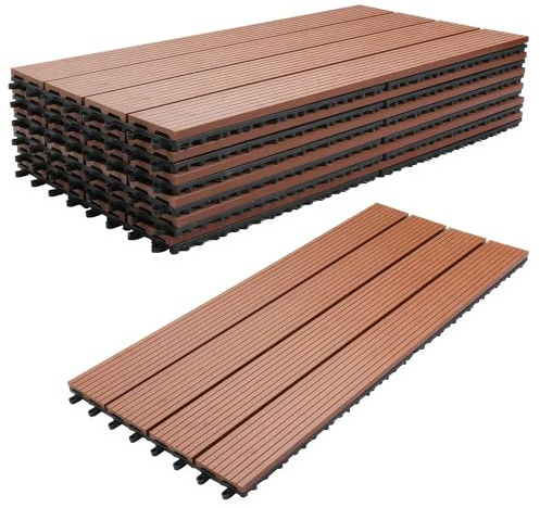 Frankystar Noka - Plancher d'extérieur avec clip 90 x 30 cm 6 dalles pour jardin Patio Terrasse Revêtement de sol 1,62 m2 en WPC OAK