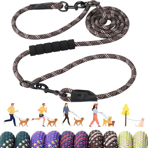 Bcadem Versatile 7.5 FT Heavy Duty Dog Leash with Padded Handle,Easy Converted to Double Leashes,Hands Free,Cross-Body or Waist Leash, Night Reflective,for Small Medium Large Dogs (Coffee Brown)