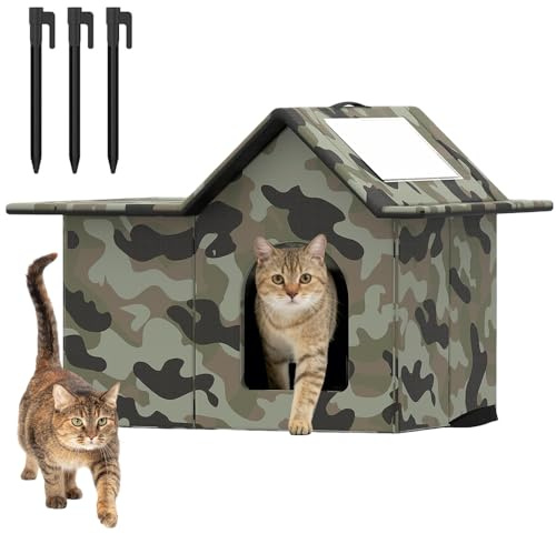 Nzkeuf Casa Gato Exterior, Casa para Gatos Exterior con Puerta y Cojín, Cama Gato Cueva para Gatos Callejeros Resistente Al Calor y Al Frío, 54 x 45 x 38 cm