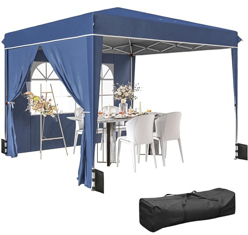 Outsunny Gazebo 3x3 m Pieghevole Pop Up ad Altezza Regolabile Blu Scuro
