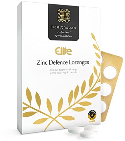 Healthspan Elite Zinc Defence Lozenges 34mg (45 Lozenges) | Providing 34mg Zinc Acetate | Immune Support | Cold & Flu | All Blacks Official Partner | Peppermint | Informed Sport Accredited | Vegan
