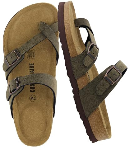 CUSHIONAIRE Luna Sandals for Women, Cork Footbed Womens Sandals for Summer Comfort with Adjustable Straps, Wide Width Available, BROWN 7