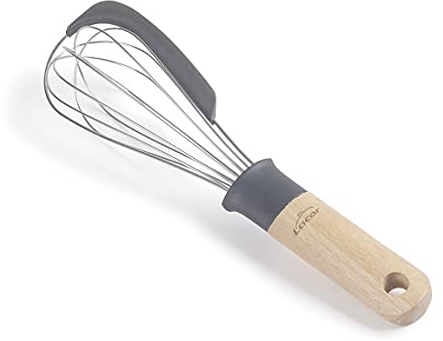 Lacor 68199 - Unite, Manuale, Manico in Legno di faggio, Raschietto in Silicone, Frusta in Acciaio Inox, Privo di BPA, Lunghezza: 27 cm, Grigio