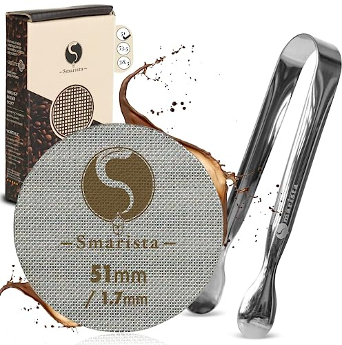 SMARISTA® Puck Screen 51 mm – Con pinza Barista para facilitar la limpieza – colador para portafiltros – 1,7 mm de grosor, 150 μm – Guía de resolución de problemas