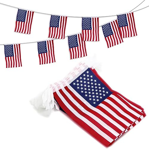 Drapeau des États-Unis,Fanion américain,Bannières de États-Unis,Drapeau Americain,Chaîne de Drapeaux Rectangulaire,pour Extérieur/Jardin/Décorations du Parti,Rectangulaire,14X21cm,20 pièces,5 mètres