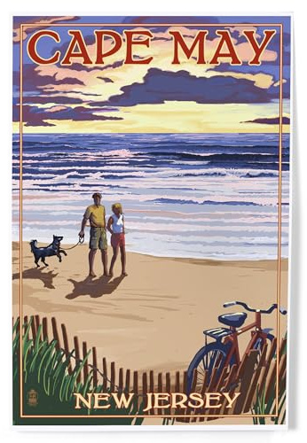 Lantern Press 8x12 Inch Art Print Wall Decor, Cape May, New Jersey, Beach and Sunset