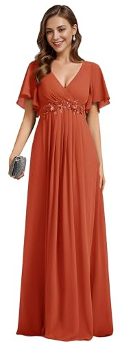 Ever-Pretty Women's Chiffon V Neck Short Sleeves Appliques Prom Evening Dresses Burnt Orange 20UK