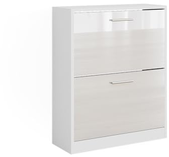 Vicco Schuhschrank Gizmo, Schuhregal, Weiß Hochglanz/Weiß, 59 x 72.5 cm 2 Fächern