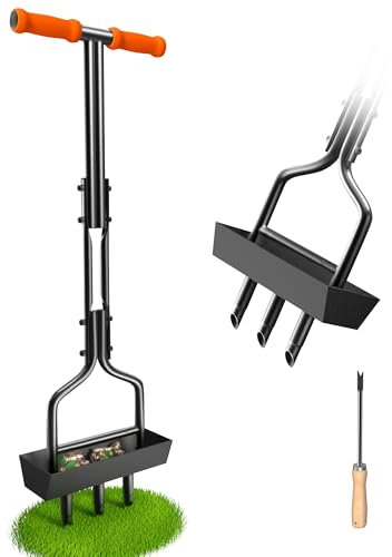 SUNEOWALY Rasenlüfter, Aerifizierer für Rasen Aerifizierern Hohlspoon mit Kernsammelrahmen Hand 3 Kern Rasenbelüfter Manuell Belüften für Verdichtete Böden und Rasen Hof Garten