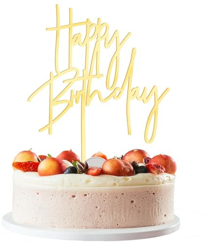 Xthrotsenk Gold Acrylic Birthday Cake Topper, Formal/Elegant, 1 Count, 1 Piece, Cake Decoration, Gold, Yellow