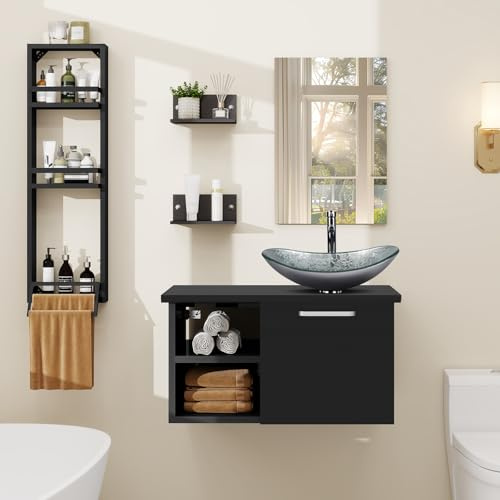 YU YUSING Mueble Baño con Lavabo, Espejo y Estanteria Ducha Tres Nivele, Mueble Lavabo con 2 Estantes Pared, Juego Grifería, Conjunto Muebles Baño, Movel Casa de Banho com Pia, Moderno Plata