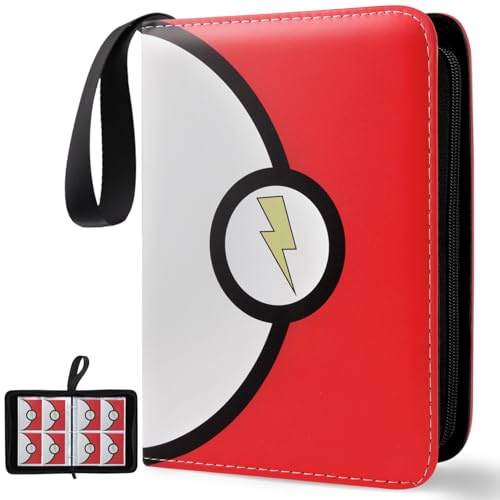 4-Pocket Card Binder, 400-Card Trading Card Holder with 50 Removable Sleeves, Large-Capacity Waterproof Zipper Album for Collectors, Portable Game Card & Credit Card Organizer Book - Red