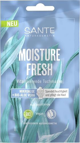 SANTE Naturkosmetik Moisture Fresh Vitalisierende Tuchmaske, Feuchtigkeitsspendend mit Mikroalge & Bio-Aloe Vera, für frische & erfrischte Haut, vegan, 1 Stück