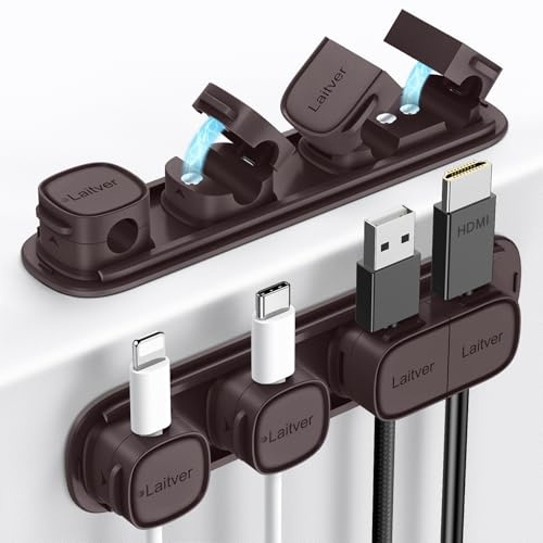 Cable Clips Holders - Laitver 6 Pack [Magnetic Buckle 1s Open/Lock] Cable Tidy Cord Organiser Management, No-Residue Strong Adhesive Desk Wire Charging Cords Keeper for Home, Office- Bronze