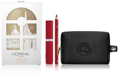 L'Oréal Paris Pochette Regalo Make Up con Rossetto Infaillible Matte Resistance e Matita Labbra Color Riche, Per un Look Festivo, Con Elegante Pochette Nera, 420 True Romance, 200 Le Rouge Paris