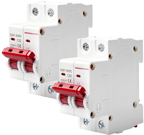 Behogan 2 Stück DC Leitungsschutzschalter, 500V 32A 2 Polig DZ47-C32 Pv Sicherungsautomat, Solar Leitungsschutzschalter, Sicherungsautomat, Schutzluftschalter, Schutzschalter für Photovoltaik-Systeme