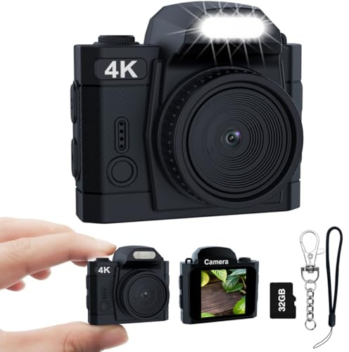 Mini Appareil Photo Numérique 4K，HD 16MP Camera avec Écran Couleur IPS de 1,5 Pouce, Enregistreur Vidéo Portable Équipé d'un Capteur CMOS en Forme de Monoréflex, Carte Mémoire de 32 Go