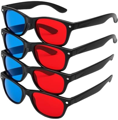 GOUDOGEDC 4 gafas 3D rojas y azules universales para ver películas de televisión, marco de vídeo, DVD, juegos de vidrio, gafas de visualización 3D, televisores y luz de vídeo, diseño simple