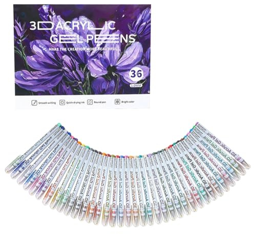 Generisch Stylo acrylique 3D - 1,0 mm - Stylos gel acrylique 3D 2025 - Marqueur de couleur acrylique 3D - Crayons de couleur - Stylo gel à paillettes - Stylo à colorier (C, 26,2 x 15,2 x 3 cm)