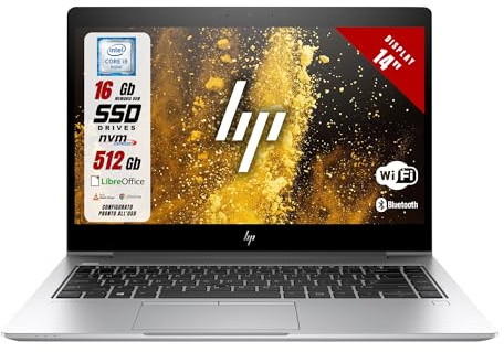 HP EliteBook - Pc Portatile 14 - Intel i5-8265U 4 Core 1.60Ghz - SSD 512Gb Ram 16Gb - Notebook con Win 11 e Libre Office - Laptop Pronto all'uso (Ricondizionato)