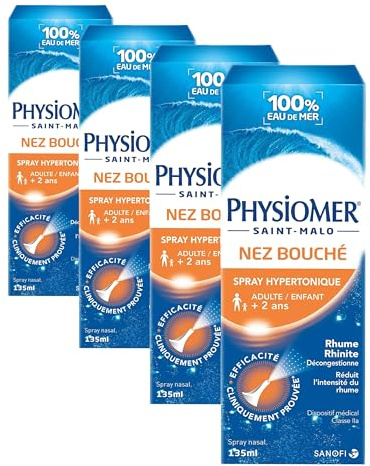 Physiomer Spray Hypertonique - Spray nasal 100% eau de mer - Dispositif médical - Nez Bouché - Décongestionne et réduit l'intensité du Rhume – à partir de 2 ans - Format 135 mL - Sans conservateur