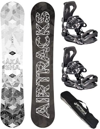 Airtracks Herren Snowboard Set Freeride Freestyle - Akasha Hybrid Rocker Wide Snowboard 159 - Softbindung Master L - SB Bag