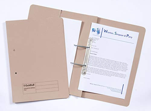 Exacompta - Ref 349-BUFZ - Guildhall - Pocket Spiral File, 315gsm Heavyweight Manilla, Holds A4 & Foolscap Documents, Left Hand Pocket, Blue Angel Certified - Buff, Pack of 25