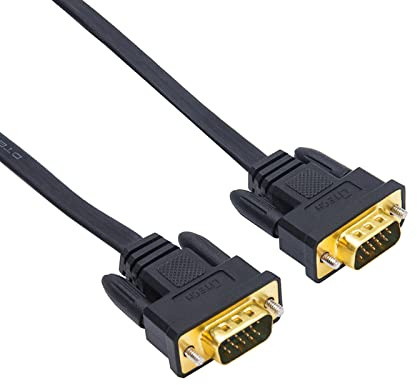 DTech Thin Computer Monitor VGA Cable 6ft Standard 15 Pin Connector Male to Male VGA Cord Flat Wire for Desktop (6 Feet, Black)