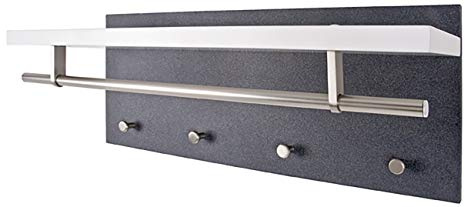 HAKU Wandgarderobe edelstahloptik, granitoptik, weiß, MDF, Metall - Maße: B 75 cm x H 30 cm x T 26 cm, Style: Modern